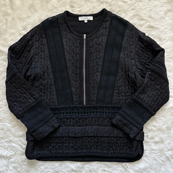 IRO Blouse Chehalis Open Knit Paneled Cloqué Top Zip Front Black Sz 38 - Picture 1 of 13